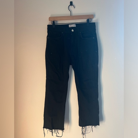 ZARA Black High Rise Wide Leg Raw Hem Jeans - Picture 1 of 3